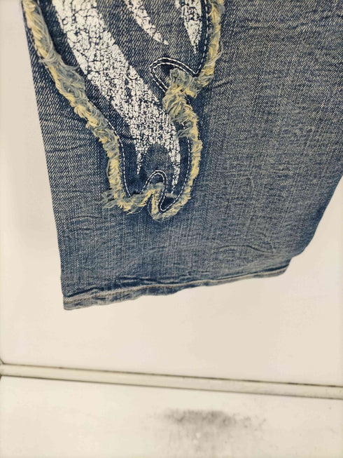 SMOKE RISE LONG STRAIGHT DYSTOPIA FRAY PATCHED JEANS メンズ 34