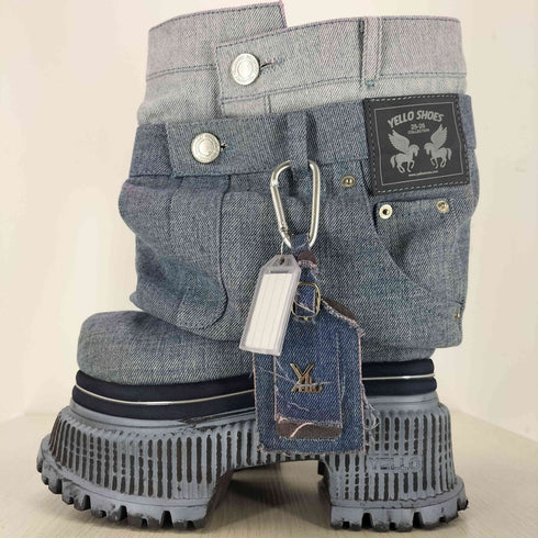 イエロー YELLO 25-26 COLLECTION BLUE JEAN BABY PLATFORM ショートブーツ レディース M