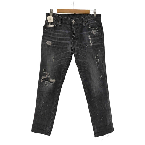 ディースクエアード DSQUARED2 19SS イタリア製 ダメージ加工 ペイント スキニー デニム パンツ レディース 42