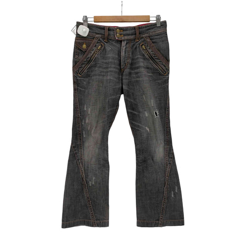 ミッシェルクランオム MICHEL KLEIN HOMME レザーパイピング ブーツカット フレア ダメージ デニム パンツ Y2K メンズ JPN:44