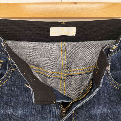 indimark ゴムウェスト 裾折り返しデザイン ストレート デニムパンツ レディース JPN:M