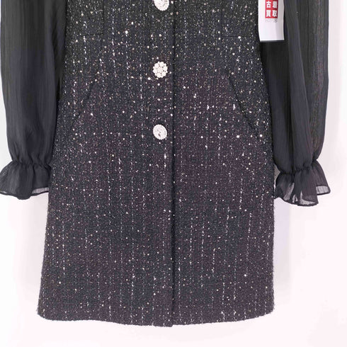 marant 韓国製 ツイード プリーツ 切替 ワンピース レディース import:S