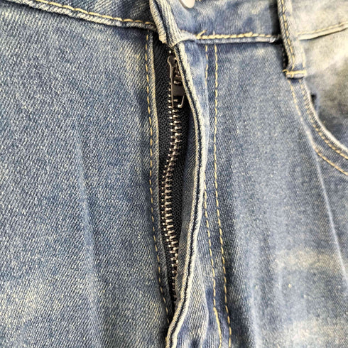 チェック柄切替 フレアデニムパンツ レディース