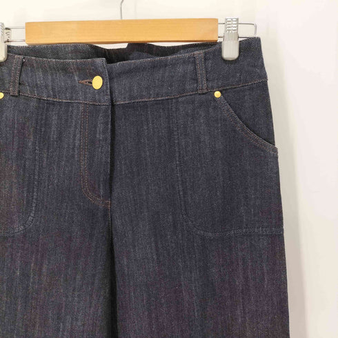 レリアン Leilian ワイド デニムセーラーパンツ ストレッチ 金ボタン マリン レディース 13+