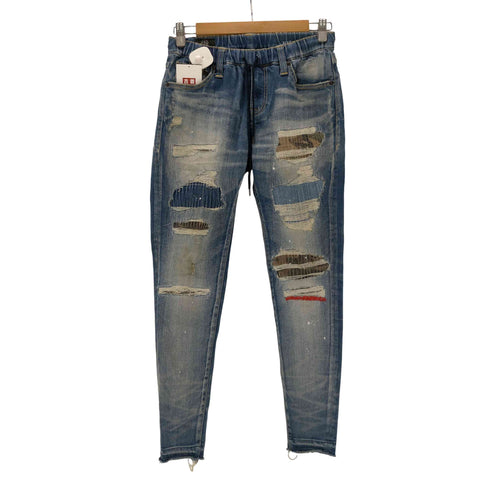 ビッグジョン BIG JOHN EASY DENIM PANTS イージー デニム パンツ ダメージ タタキ パッチワーク カスタム メンズ JPN:XS