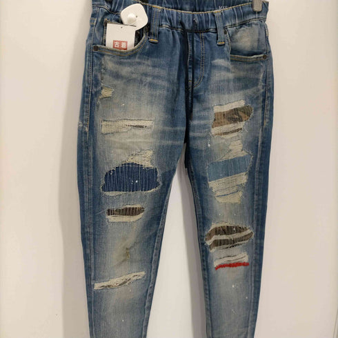 ビッグジョン BIG JOHN EASY DENIM PANTS イージー デニム パンツ ダメージ タタキ パッチワーク カスタム メンズ JPN:XS