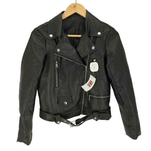 ジップアップ フェイクレザー ジャケット レディース import:M
