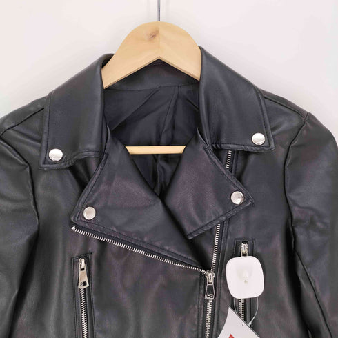 ジップアップ フェイクレザー ジャケット レディース import:M