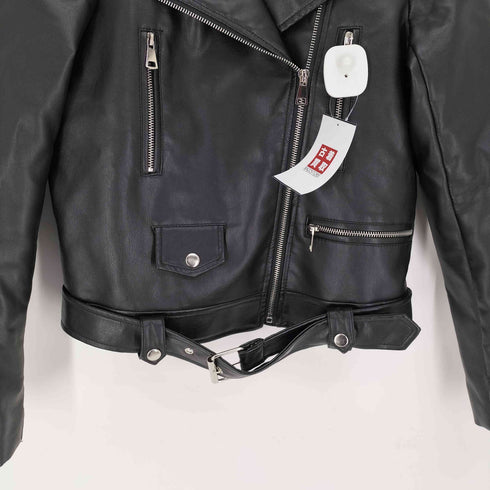 ジップアップ フェイクレザー ジャケット レディース import:M