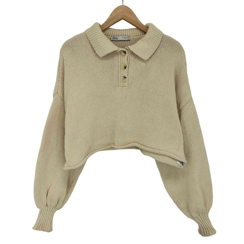 ザラ ZARA クロップド丈ニットポロシャツ レディース import:S