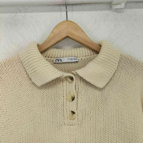 ザラ ZARA クロップド丈ニットポロシャツ レディース import:S