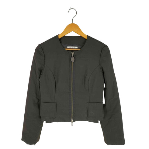 フォクシーニューヨーク FOXEY NEW YORK ロゴプレート 切替 シェイプ クロップド ダブルジップ ノーカラージャケット レディース JPN:40