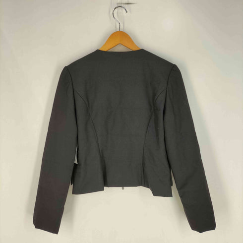 フォクシーニューヨーク FOXEY NEW YORK ロゴプレート 切替 シェイプ クロップド ダブルジップ ノーカラージャケット レディース JPN:40