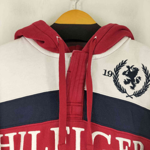 トミーヒルフィガー TOMMY HILFIGER ロゴ刺繍 ハーフボタン プルオーバーパーカー メンズ import:M