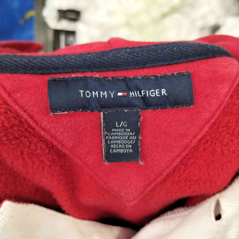 トミーヒルフィガー TOMMY HILFIGER ロゴ刺繍 ハーフボタン プルオーバーパーカー メンズ import:M
