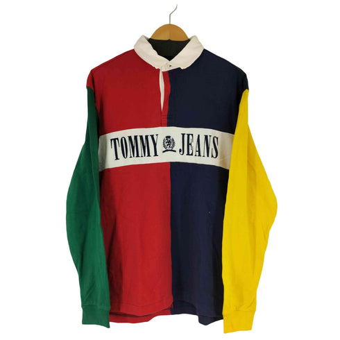 トミージーンズ tommy jeans ロゴ刺繍 マルチカラー L/S ポロシャツ メンズ import:L