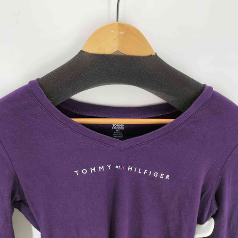 トミーヒルフィガー TOMMY HILFIGER ストーンロゴ vネック L/S Tシャツ レディース import:M