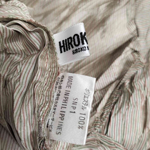 ヒロコビス HIROKO BIS ストライプ 貝ボタン シワ加工 切替 レギュラーカラーシャツ レディース JPN:9号