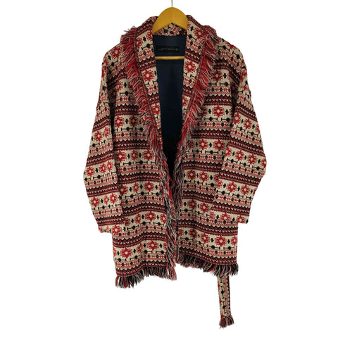 ザラ ZARA ネイティブ ジャガード フリンジガウンコート レディース import:M