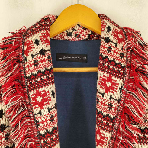 ザラ ZARA ネイティブ ジャガード フリンジガウンコート レディース import:M