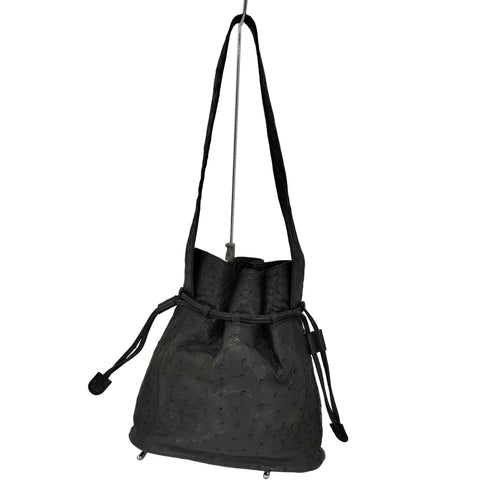 RIKY DESIGN オーストリッチ ミニポーチ付き レザー 巾着 ショルダーバッグ レディース