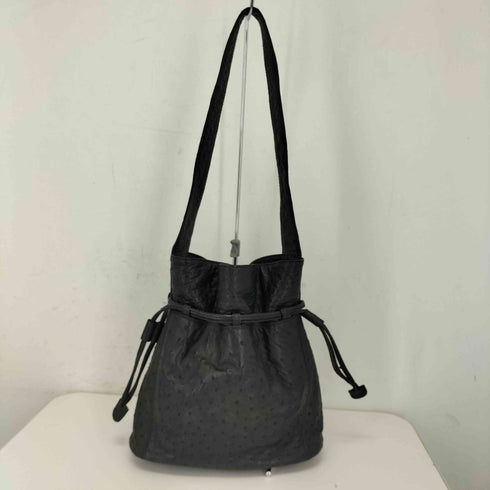 RIKY DESIGN オーストリッチ ミニポーチ付き レザー 巾着 ショルダーバッグ レディース
