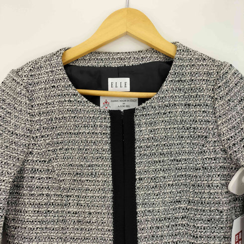 エル ELLE ツイード ノーカラー ジャケット レディース 38