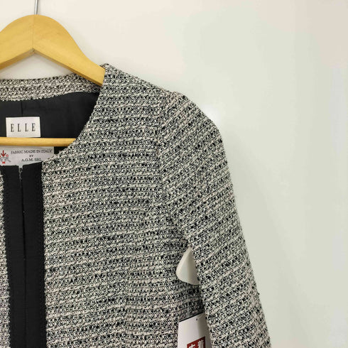 エル ELLE ツイード ノーカラー ジャケット レディース 38