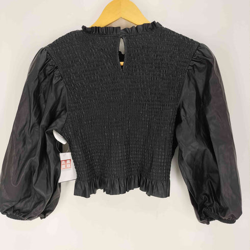 ザラ ZARA シャーリング フェイクレザー ブラウス レディース import:L