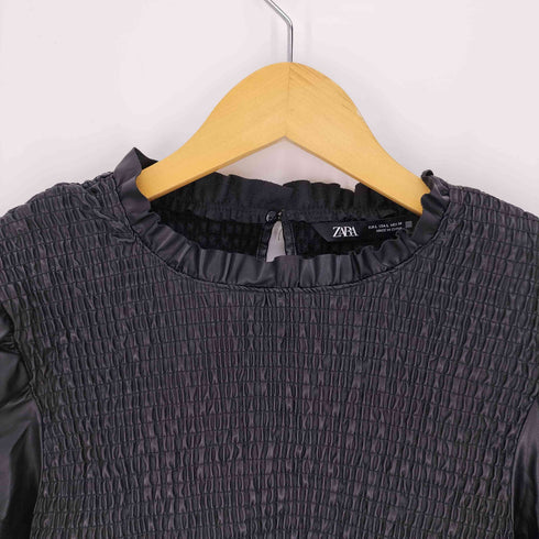 ザラ ZARA シャーリング フェイクレザー ブラウス レディース import:L