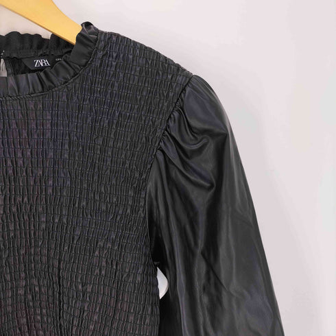 ザラ ZARA シャーリング フェイクレザー ブラウス レディース import:L