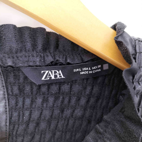ザラ ZARA シャーリング フェイクレザー ブラウス レディース import:L