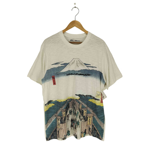 ユニクロ UNIQLO 和柄 富士山 フロントプリントクルーネックTシャツ メンズ XL