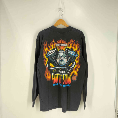 ハーレーダビッドソン HARLEY-DAVIDSON 90s USA製 96年コピーライト HOTEST SOUND フレイムプリント ポケット モックネックロングスリーブTシャツ メンズ import:XL