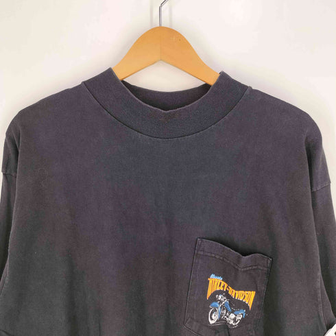 ハーレーダビッドソン HARLEY-DAVIDSON 90s USA製 96年コピーライト HOTEST SOUND フレイムプリント ポケット モックネックロングスリーブTシャツ メンズ import:XL