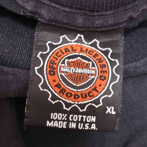 ハーレーダビッドソン HARLEY-DAVIDSON 90s USA製 96年コピーライト HOTEST SOUND フレイムプリント ポケット モックネックロングスリーブTシャツ メンズ import:XL