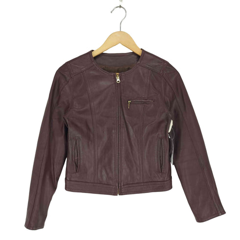 FABIA lamb leather ラムレザーノーカラージャケット レディース S