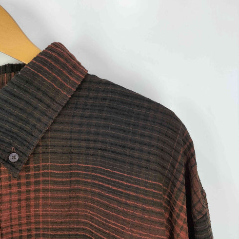 NORTH RIVER 90s レーヨン混 オンブレチェック ボタンダウン長袖シャツ メンズ import:XXL
