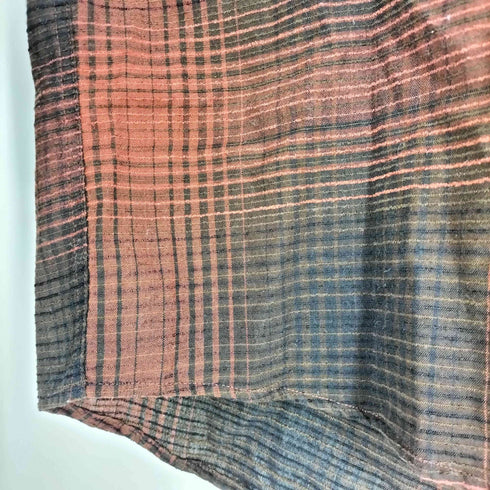 NORTH RIVER 90s レーヨン混 オンブレチェック ボタンダウン長袖シャツ メンズ import:XXL