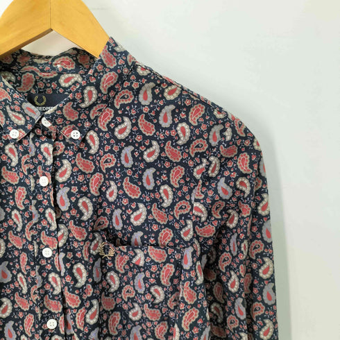 フレッドペリー FRED PERRY ペイズリー柄 総柄 ロングシャツワンピ レディース US:4