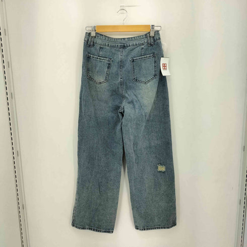 ダメージ加工 ストレートデニムパンツ レディース L
