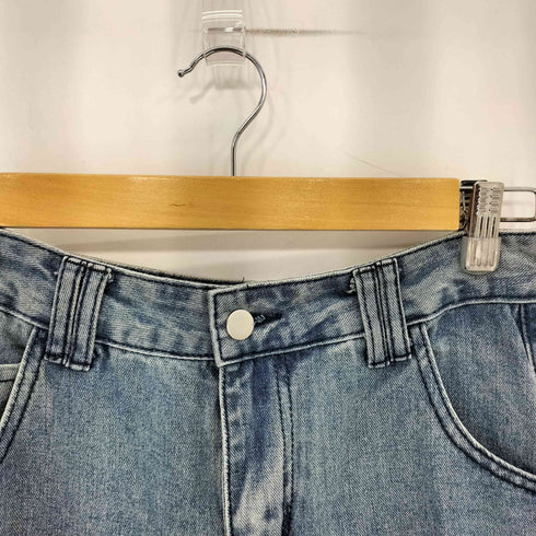 ダメージ加工 ストレートデニムパンツ レディース L