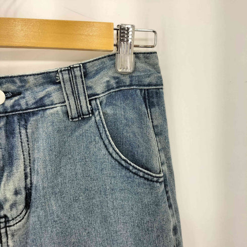 ダメージ加工 ストレートデニムパンツ レディース L