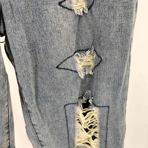 ダメージ加工 ストレートデニムパンツ レディース L