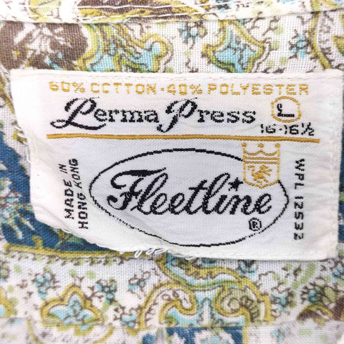 70s Fleetline Perma Press 襟芯 総柄 長袖シャツ メンズ import:L