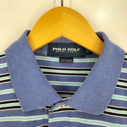 ポロゴルフラルフローレン POLO GOLF RALPH LAUREN 90s ポニー刺繍 マルチボーダー 半袖ポロシャツ メンズ import:L