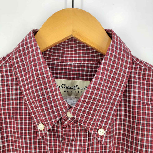 エディーバウアー Eddie Bauer 90s 白タグ モーリシャス製 ボタンダウン 長袖オーバーチェックシャツ メンズ import:L