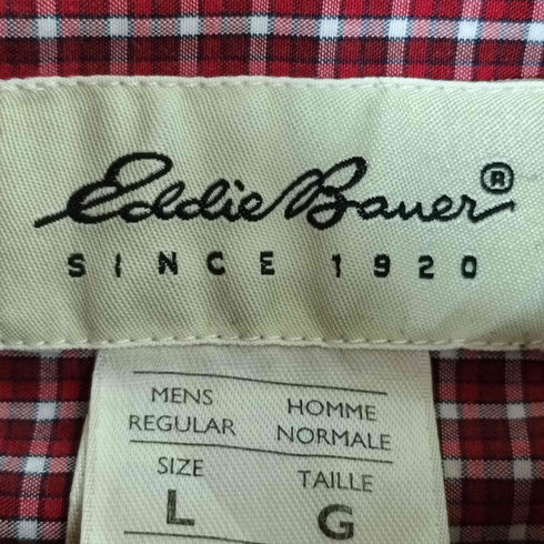 エディーバウアー Eddie Bauer 90s 白タグ モーリシャス製 ボタンダウン 長袖オーバーチェックシャツ メンズ import:L