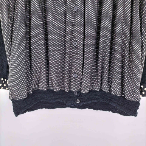 イッセイミヤケミー ISSEY MIYAKE me 10SS シワ加工 シャーリング ギャザー 切替 ドット ノーカラーブラウス レディース