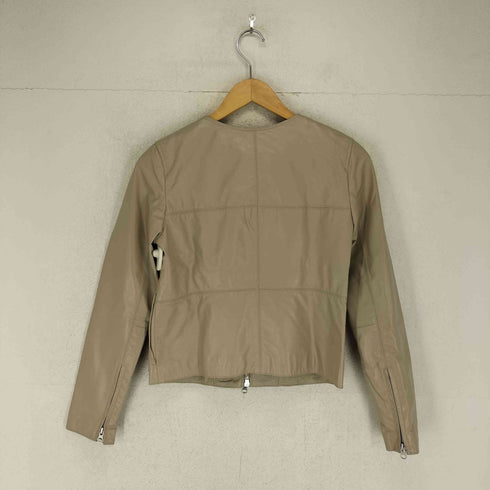ナチュラルビューティーベーシック NATURAL BEAUTY BASIC lamb leather ラムレザーダブルジップノーカラージャケット レディース S